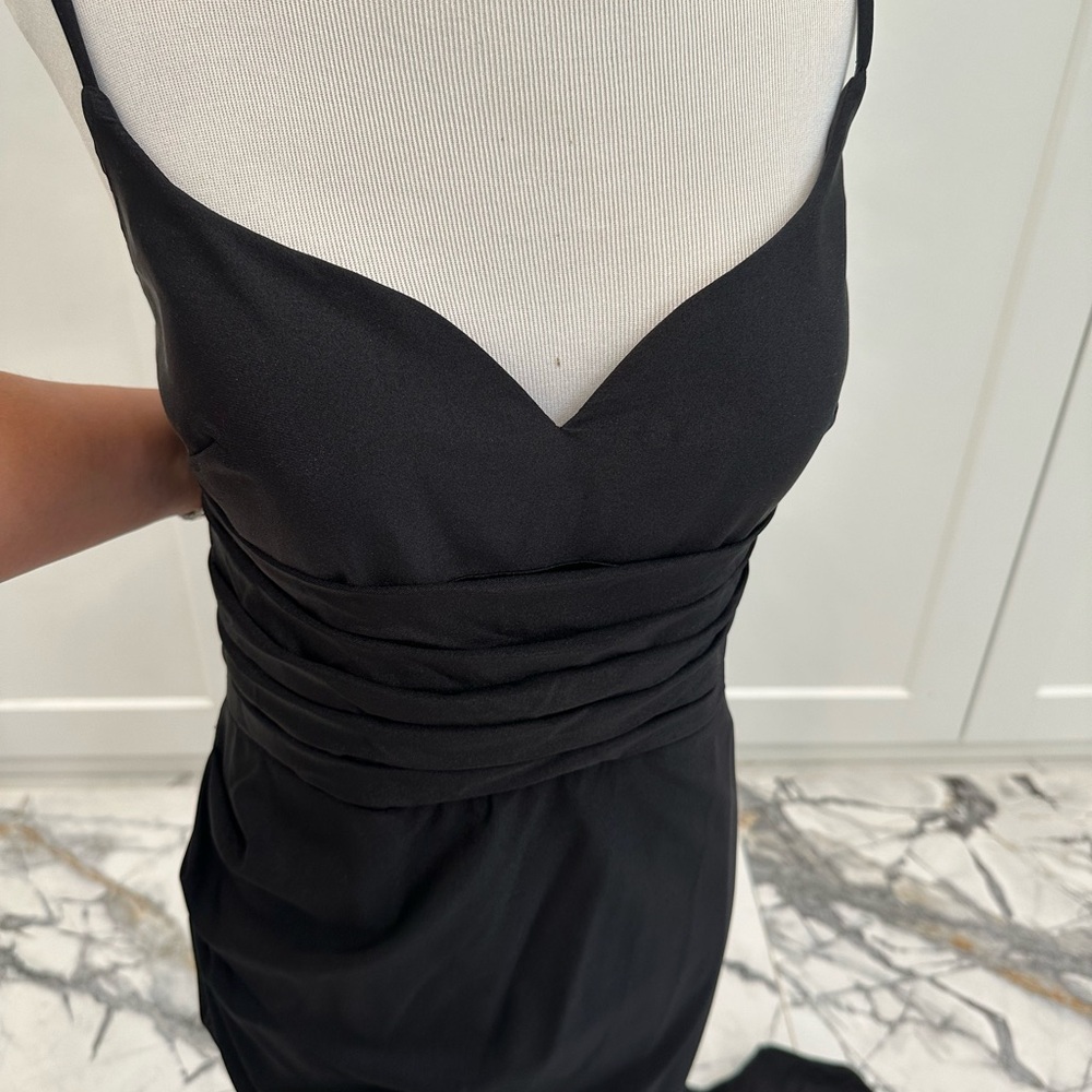 Cinderella Black Strapless Ruched Waist Evening Dress